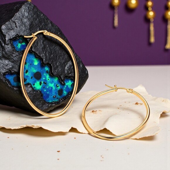 ποΈ Minimalist 18K Gold Plated Stainless Steel Casual Trendy Hoop Earrings β¨π - Picture 9 of 13